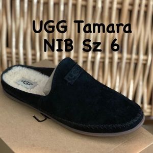 UGG NIB Tamara Sz 6 black slip on shoes mules moccasins